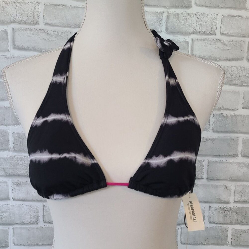 Aeropostale Halter String Bikini Top Swimwear Black White NEW Medium Beach